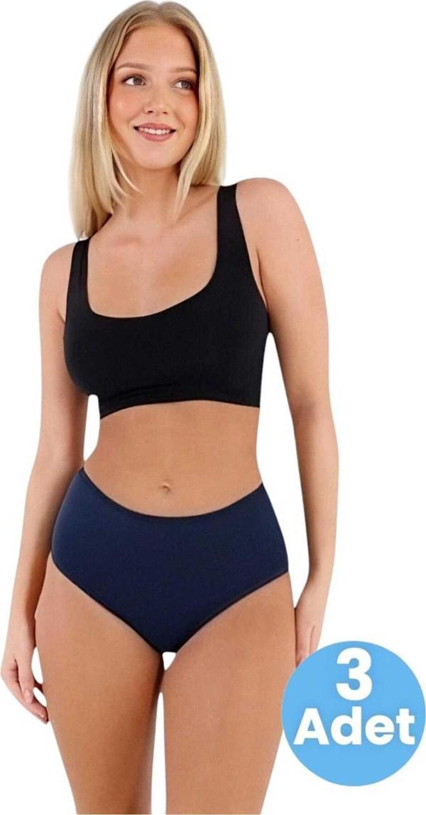 Uniquetrenders Kadın Pamuklu Penye Süprem Kumaş Bato Külot Kadın Bato Külot 3 Adet Lacivert 2XL-3XL - Image 1