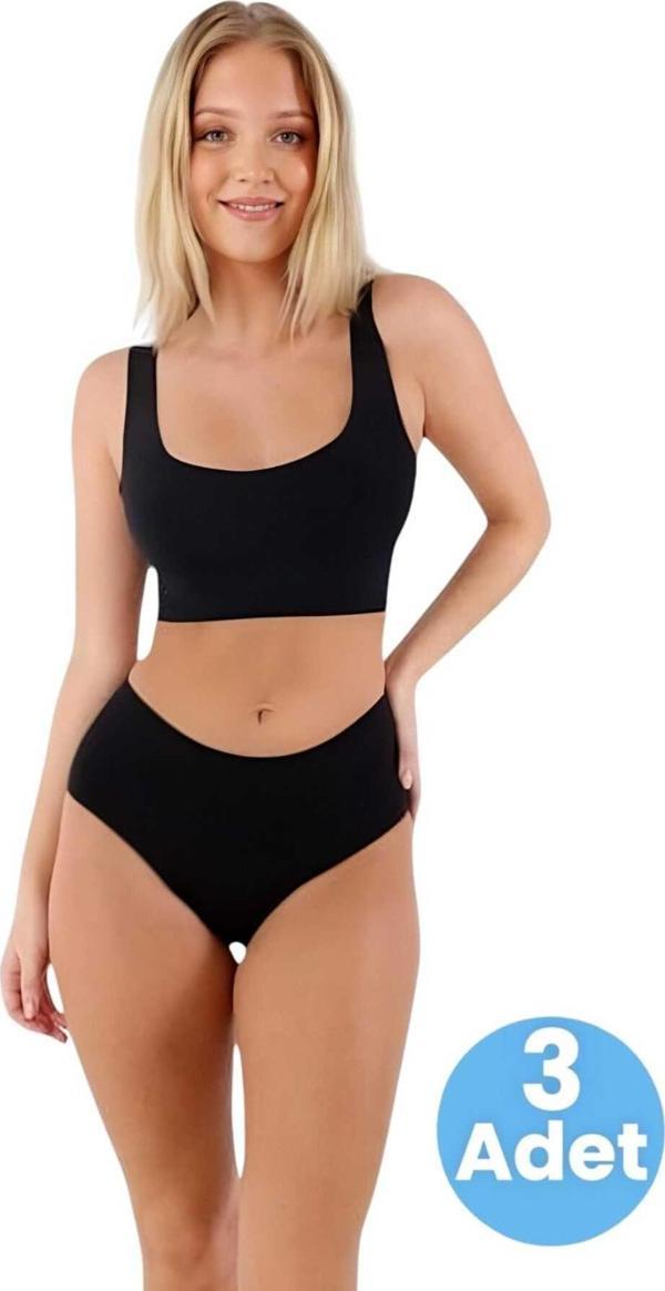 Uniquetrenders Kadın Pamuklu Penye Süprem Kumaş Bato Külot Kadın Bato Külot 3 Adet Siyah 2XL-3XL - Image 1