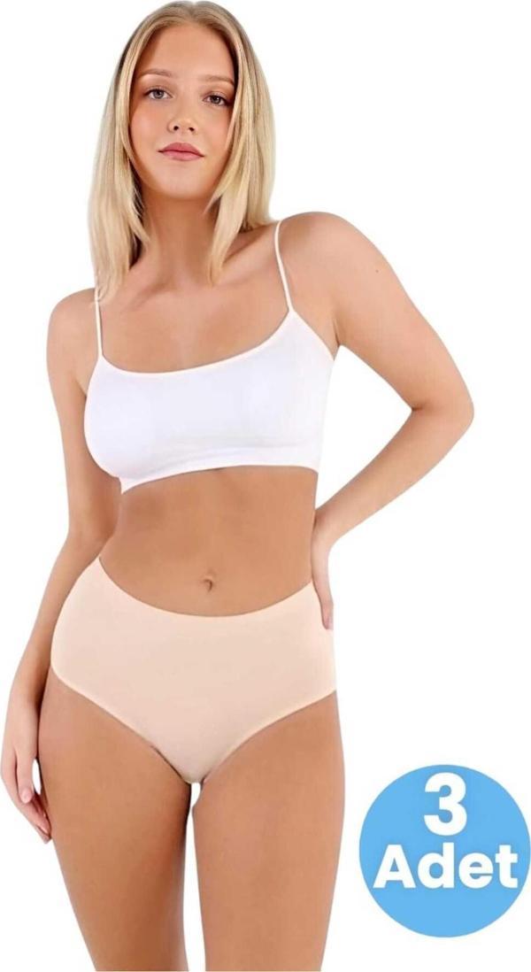 Uniquetrenders Kadın Pamuklu Penye Süprem Kumaş Bato Külot Kadın Bato Külot 3 Adet Buğday 2XL-3XL - Image 1