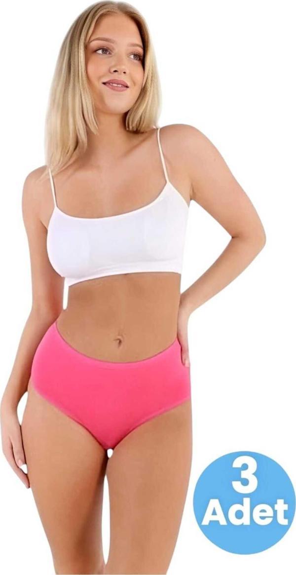 Uniquetrenders Kadın Pamuklu Penye Süprem Kumaş Bato Külot Kadın Bato Külot 3 Adet Fuşya 2XL-3XL - Image 1