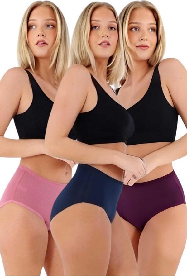 Uniquetrenders Kadın Pamuklu Penye Süprem Kumaş Bato Külot Kadın Bato Külot 3 Renk Gül Kurusu - Lacivert - Mor 2XL-3XL - Image 1