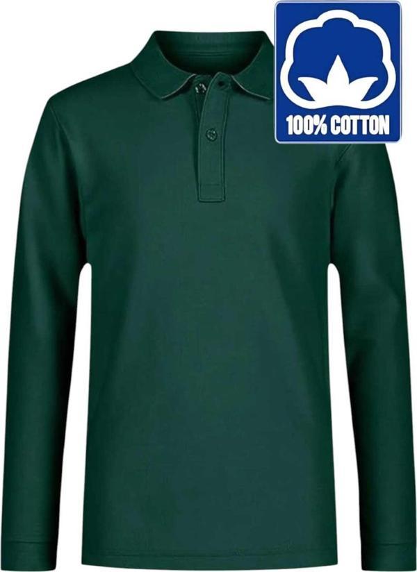 Uniquetrenders Erkek Çocuk Uzun Kol %100 Pamuklu Polo Yaka T-Shirt Günlük Ve Okul Uniforma Okul T-Shirt Haki 11-12 Yaş - Image 1