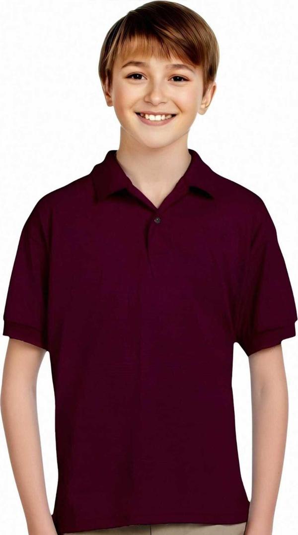 Uniquetrenders Erkek Çocuk %100 Pamuklu Polo Yaka T-Shirt Günlük Ve Okul Uniforma Okul T-Shirt Bordo 14-15 Yaş - Image 1