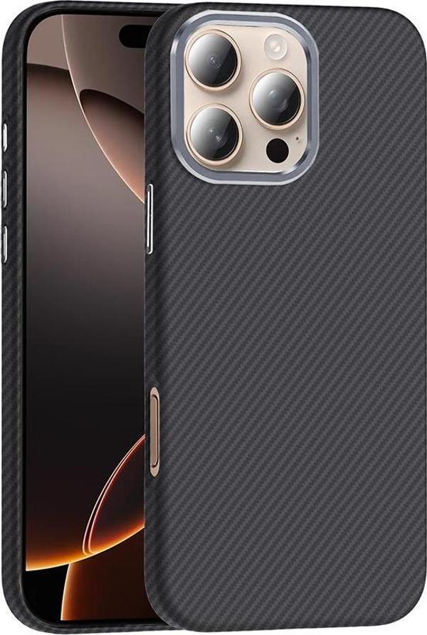 iPhone 16 Pro Kılıf M-safe Şarj Özellikli Karbon Fiber Görünümlü Gros Kılıf Siyah - Image 1