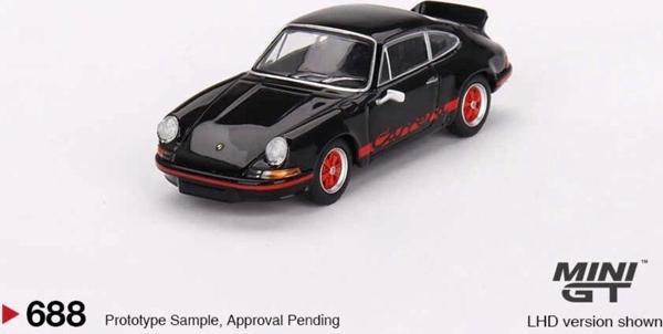 Mini GT 1:64 Porsche 911 Carrera RS 2.7 – Siyah & Kırmızı Jantlı Diecast Model Araba 688 - Image 1