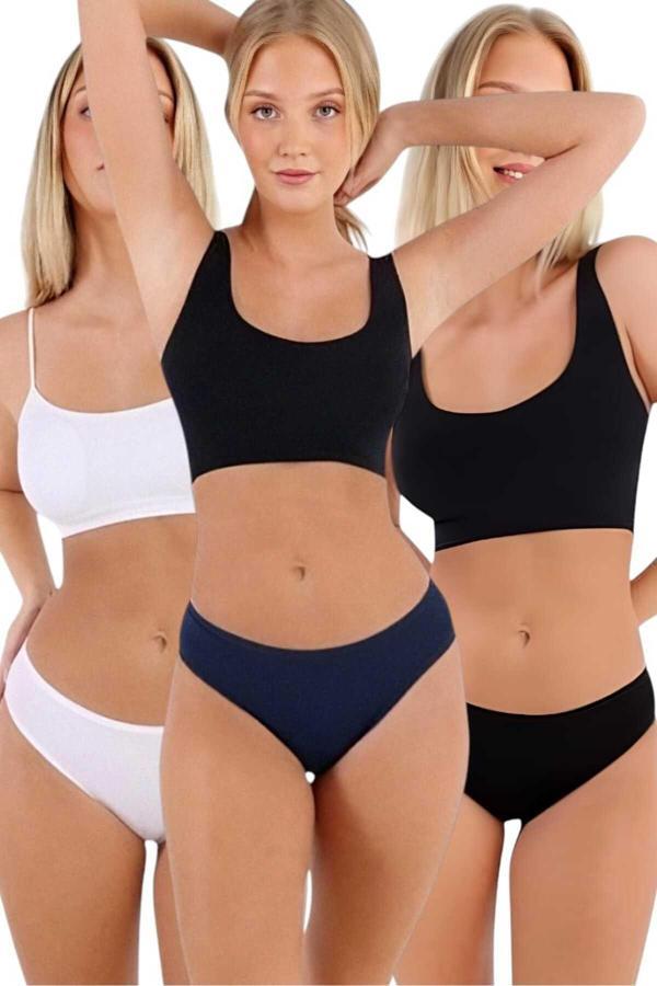 Uniquetrenders Kadın Pamuklu Penye Süprem Kumaş Bikini Külot Kadın Bikini Külot 3 Renk Beyaz - Lacivert - Siyah 2XL-3XL - Image 1