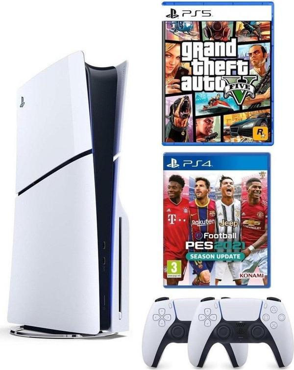Sony Playstation 5 Slim CD'Lİ Edition +2.Dualsense+PES 21+PS5 GTA 5 - Image 1