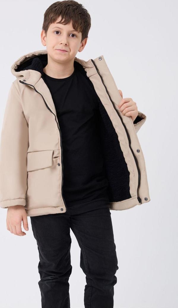 Spor Erkek Spor Çocuk Kürklü Su Ve Rüzgar Geçirmez Kapüşonlu 3 Cep Mont & Kaban & Parka - Image 1