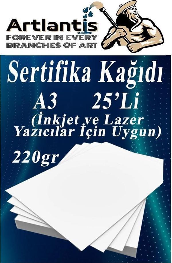 A3 Sertifika Kağıdı Kalın 25 Adet Gramajlı Fotokopi Kağıdı 220 gr Tüm Yazıcılara Uyumlu 29.7x42 cm Kalın Baskı Kağıdı - Image 1