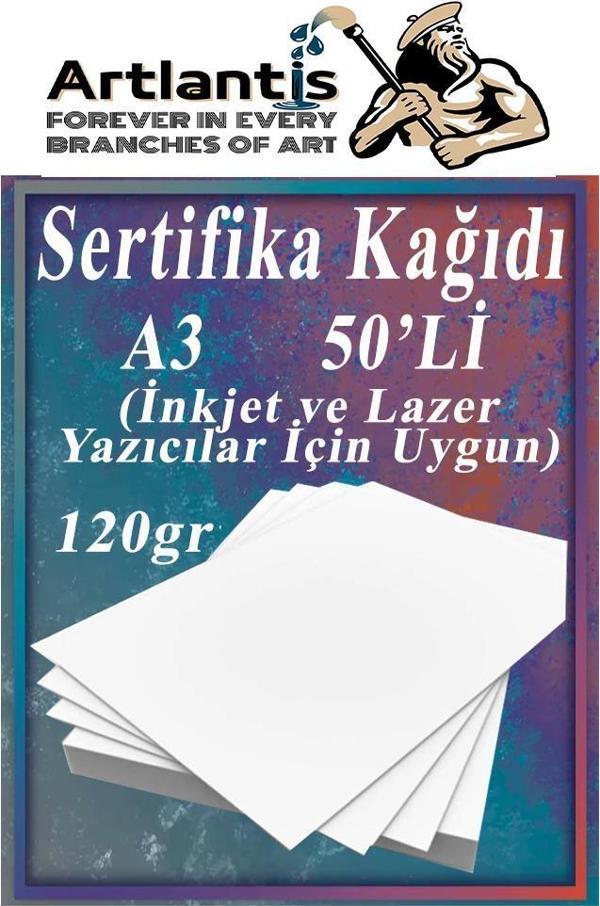 A3 Sertifika Kağıdı Kalın 50 Adet Gramajlı Fotokopi Kağıdı 120 gr Tüm Yazıcılara Uyumlu 29.7x42 cm Kalın Baskı Kağıdı - Image 1
