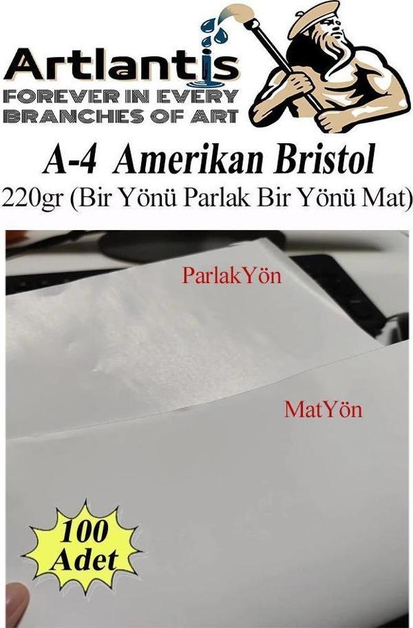 A4 Amerikan Bristol Karton 21x29.7 cm 100 Adet 220 gr Bir Tarafı Parlak Bir Tarafı Mat Kağıt Biristol Karton - Image 1