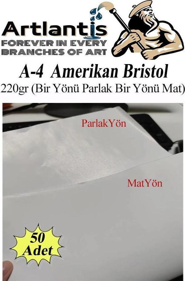 A4 Amerikan Bristol Karton 21X29.7 cm 50 Adet 220 gr Bir Tarafı Parlak Bir Tarafı Mat Kağıt Biristol Karton - Image 1