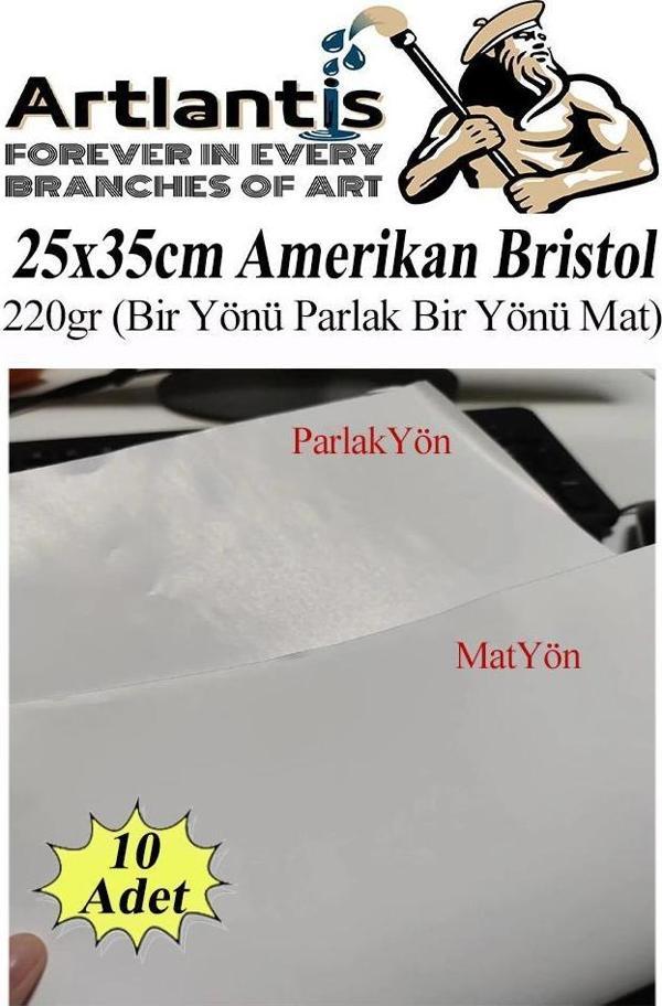 Amerikan Bristol Karton 25x35 cm 10 Adet 220 gr Bir Tarafı Parlak Bir Tarafı Mat Kağıt Biristol Karton - Image 1