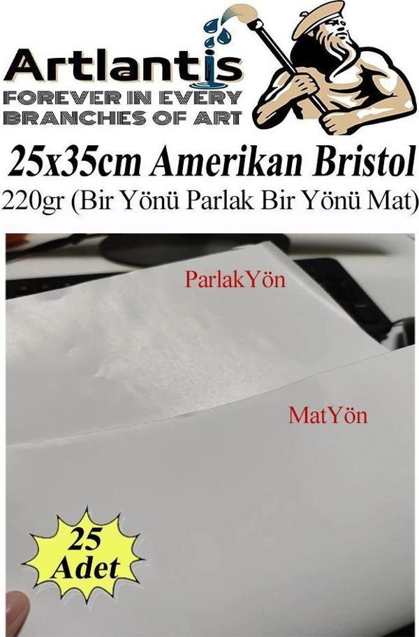 Amerikan Bristol Karton 25x35 cm 25 Adet 220 gr Bir Tarafı Parlak Bir Tarafı Mat Kağıt Biristol Karton - Image 1