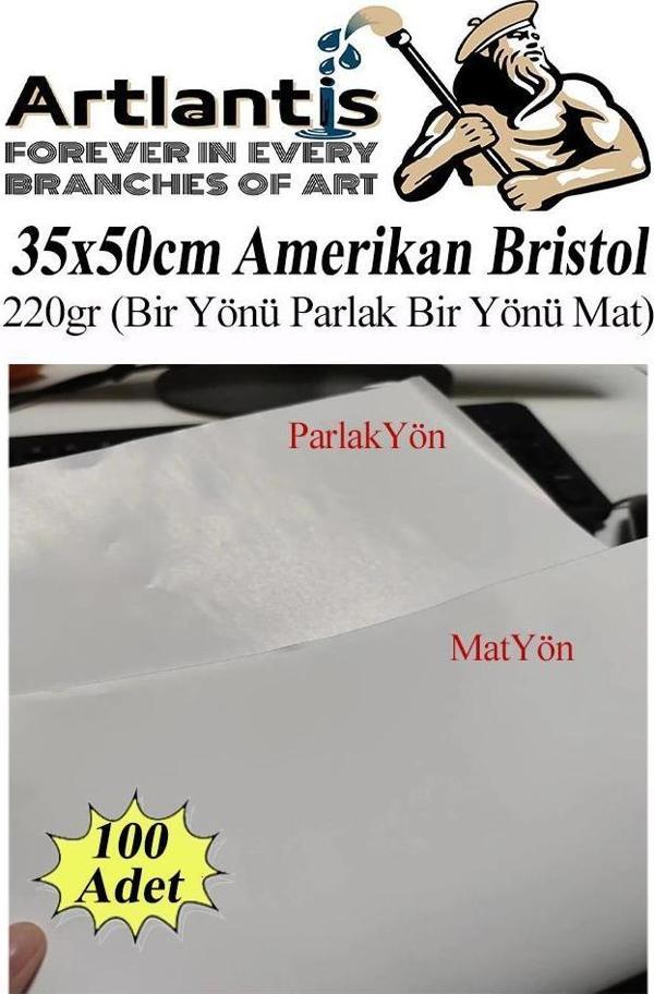 Amerikan Bristol Karton 35x50 cm 100 Adet 220 gr Bir Tarafı Parlak Bir Tarafı Mat Kağıt Biristol Karton - Image 1