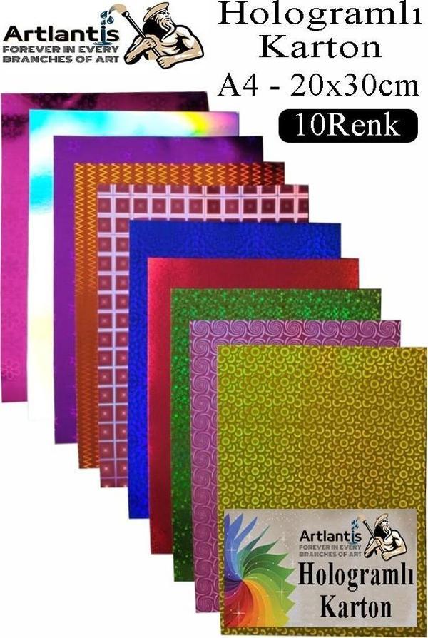 Hologramlı Karton 20x30 cm A4 10 Renk 1 Paket Hulogramlı Fon Kartonu Kağıt Yanar Döner Parlak Hologram Okul Öncesi Kreş - Image 1