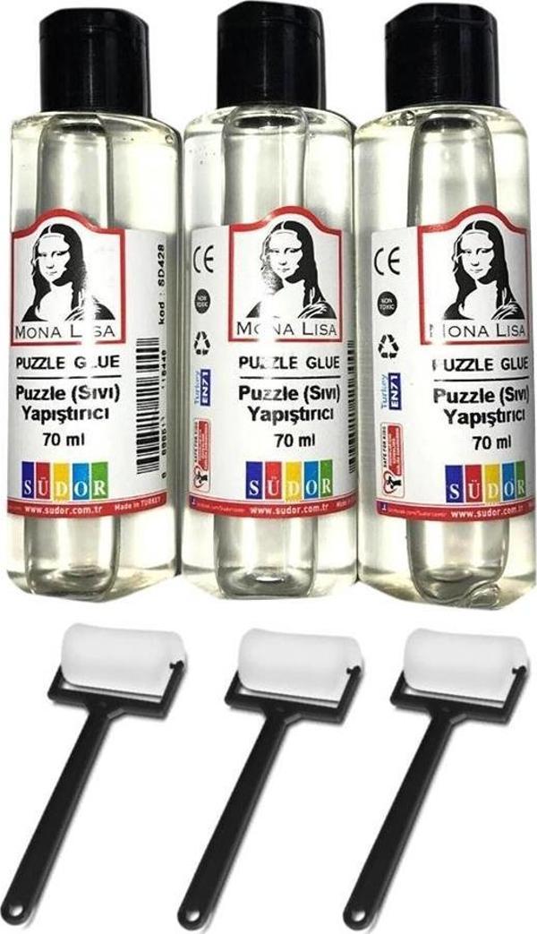 Puzzle Yapıştırıcı 70 ml 3 Adet ve Silindir Sünger Fırça 3 Adet Monalisa Pazıl Yapıştırıcısı - Image 1