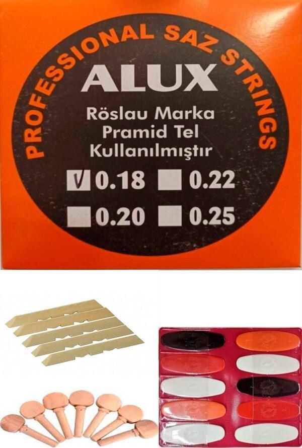 Master Music Röslau Pyramid Kısa Sap Takım Saz Teli(0.18)+10 Adet Tezene +1 Adet Eşik + 7 Ahşap Burgu - Image 1