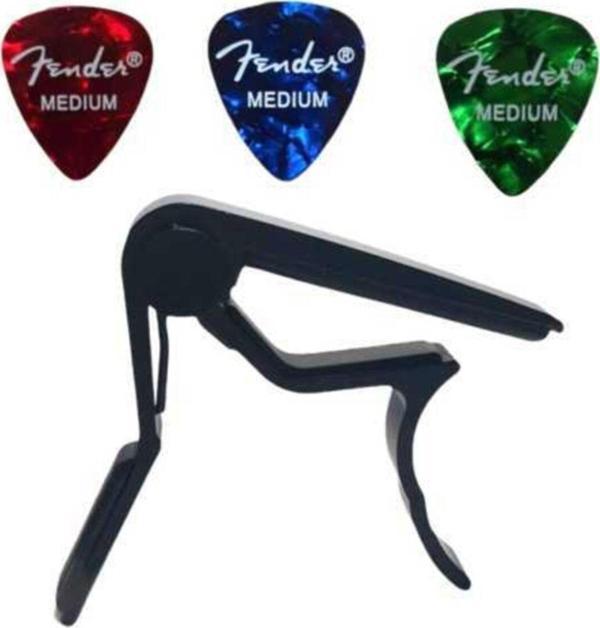 Master Music Gitar Kaposu Fc-75 Guitar Capo + 3 Adet Fender Medium Picks Pena - Image 1