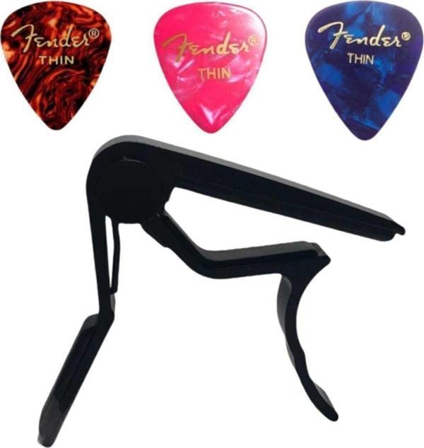 Master Music Gitar Kaposu Fc-75 Guitar Capo + 3 Adet Fender Thin Moto Picks Pena - Image 1