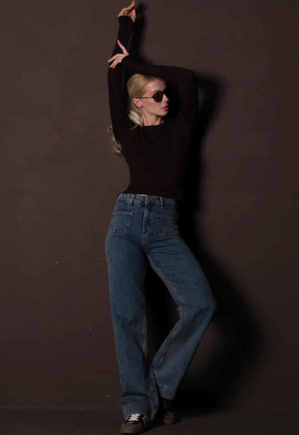 Normal Bel, Ön Cep Detaylı %100 Pamuk, Rahat Kesim Kadın Jean Pantolon @Portefa  - Image 1