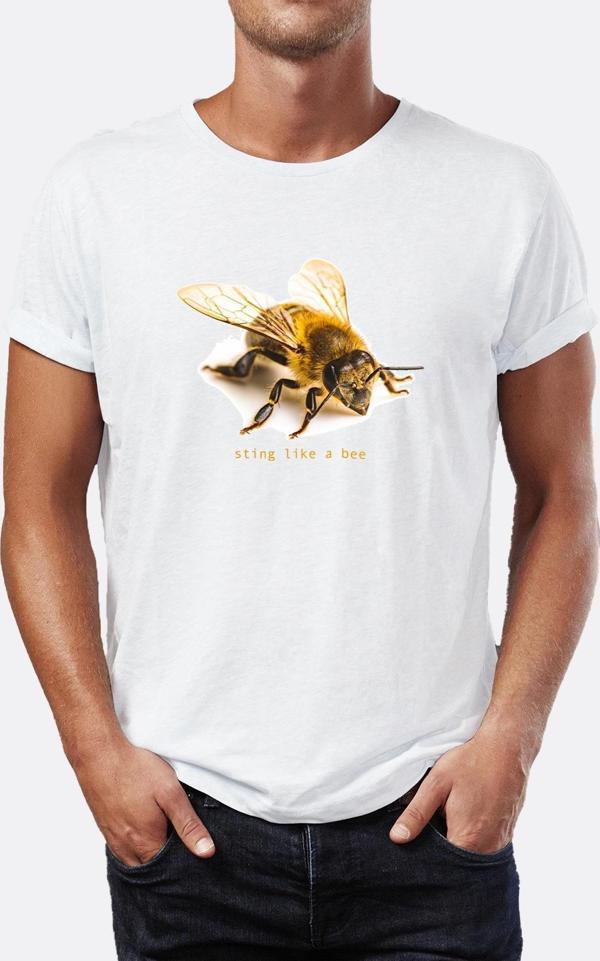 Sting like a bee Arı Baskılı Bisiklet Yaka Erkek Tişört - Image 1