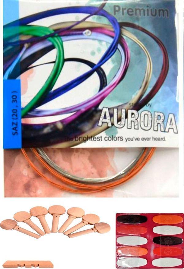 Master Music Premium 0,20 Uzun Sap Bağlama Teli Takımı +10 Adet Tezene + 1 Adet Eşik + 7 Adet Burgu - Image 1