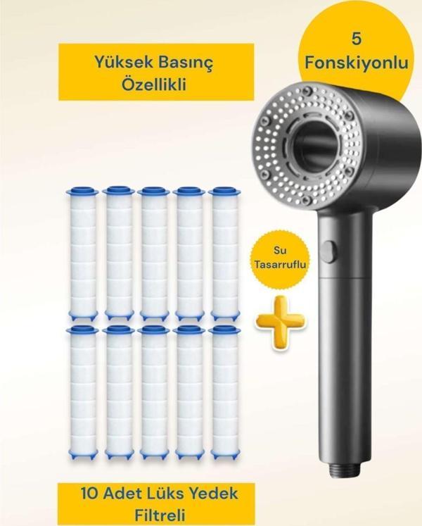 10 Adet Yedek Filtreli Ultra Lüks Yüksek Basınçlı Su Tasarruflu Duş Başlığı - Image 1