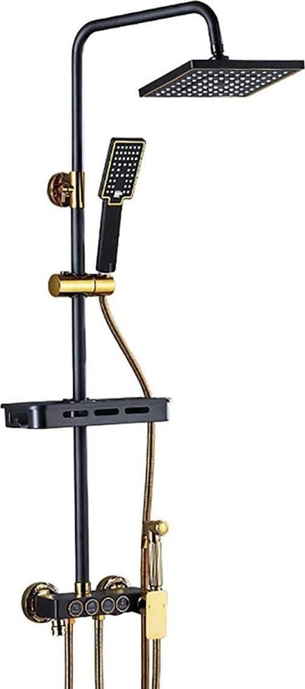 4 Yollu Yağmurlama Tepe Duş Seti Basınçlı Fıskiyeli Siyah Gold Büyük Robot  Duş Başlığı Seti Sistemi - Image 1