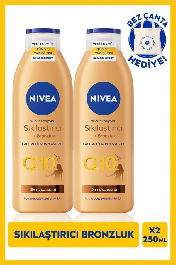 NIVEA Q10 Sıkılaştırıcı Ve Bronzlaştırıcı Vücut Losyonu 250ml, Kademeli Bronzluk, X2 Adet, Çanta Hediyeli - Image 1