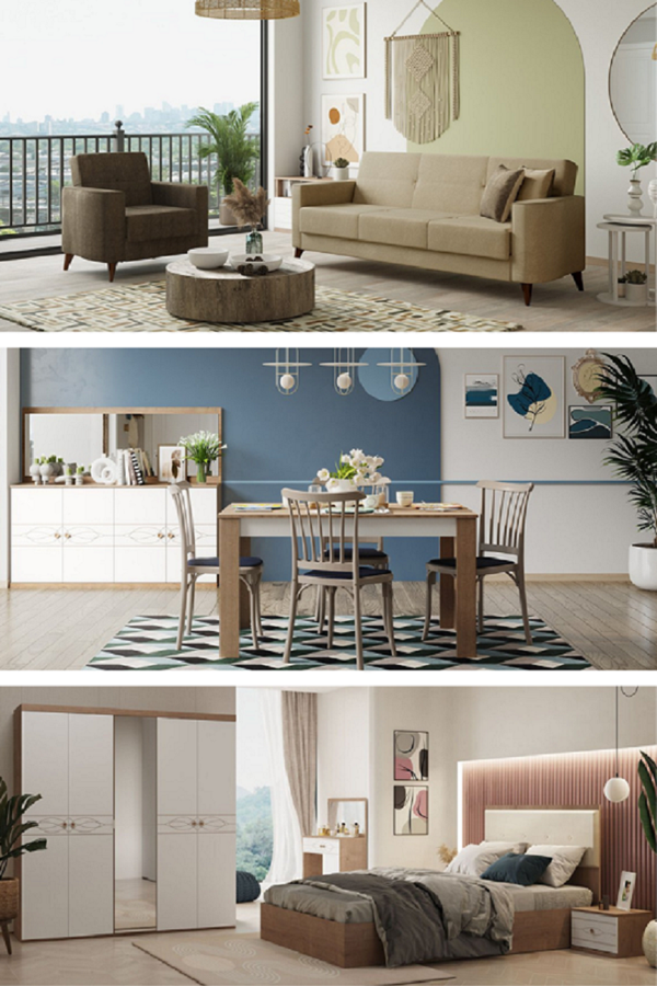 Alvin Üçlü Midi Düğün Paketi - Oturma Grubu / Yatak Odası Takımı / Yemek Odası Takımı - Image 1