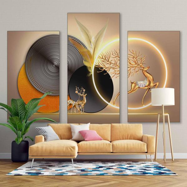 3 Boyutlu Altın Geyik Desenli Duvar Kağıdı - Image 1