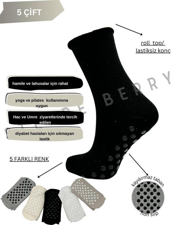 Steppe Berry 5'Li Çok Renkli Lastiksiz Kaydırmaz Taban Hac Umre Tavaf Çorabı - Image 1