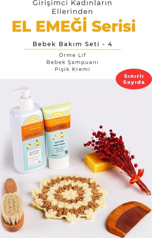 Iva Natura El Emeği Serisi Bebek Bakım Seti Örme Lif Şampuan Pişik Kremi - Image 1