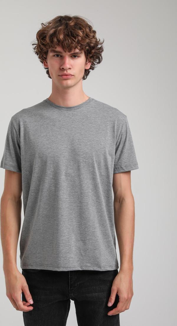 Gri Melanj Slim Fit Basic Pamuklu Tişört 25SSM20341 - Image 1