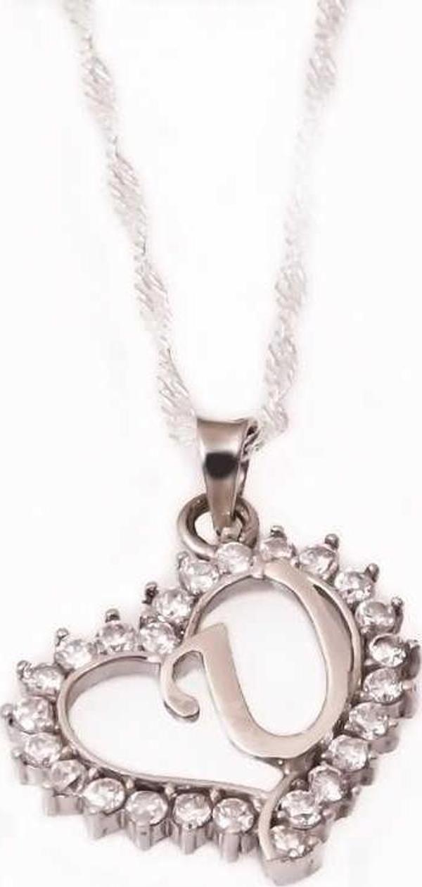 Gümüş U Harfi Kalpli Bayan Kolye SL1643 - Image 1