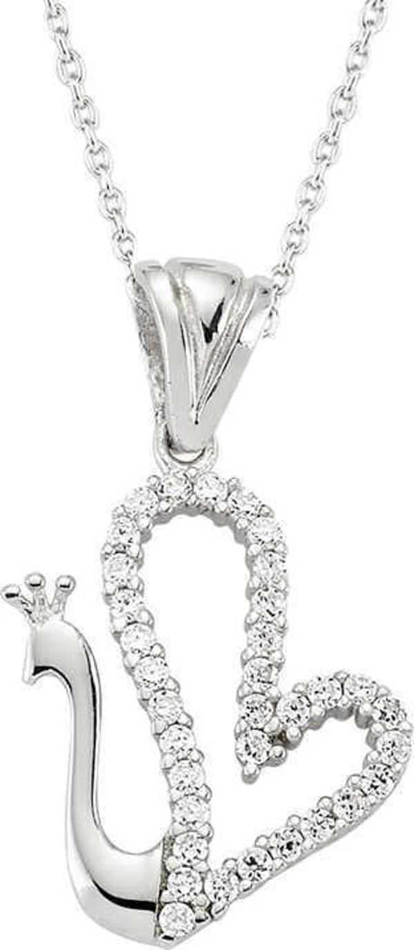 Gümüş Kalpli Kuğu Bayan Kolye SL1683 - Image 1