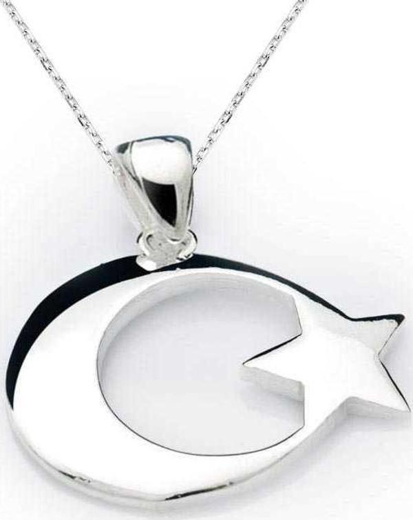 Gümüş Ay Yıldız Bayrak Kolye  SL1570 - Image 1