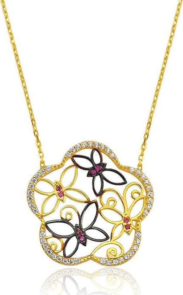 Gümüş Kelebek Çiçeği Bayan Kolye SL1771 - Image 1