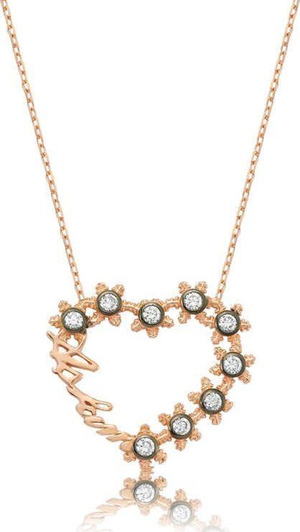 Gümüş Aşkım Yazılı Kalpli Bayan Kolye SL1823 - Image 1