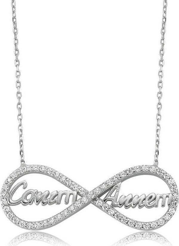 Gümüş Canım Annem Yazılı Sonsuzluk Bayan Kolye SL1747 - Image 1