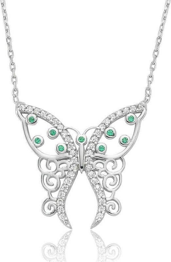 Gümüş Desenli Kelebek Bayan Kolye  SL2874 - Image 1