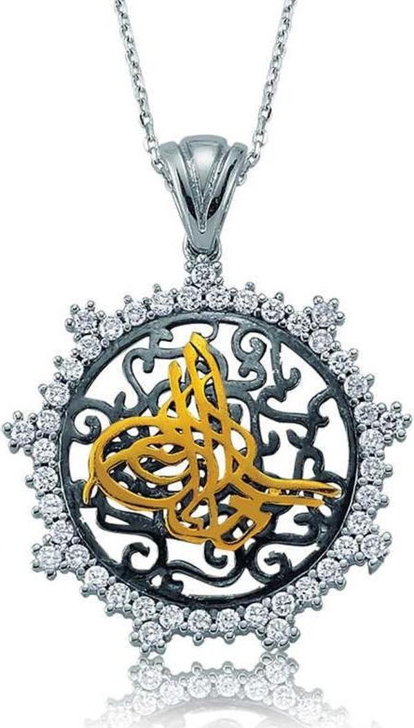 Gümüş Taşlı Tuğra Bayan Kolye  SL1869 - Image 1