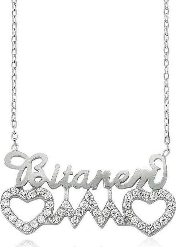 Gümüş Bitanem Yazılı Kalp Bayan Kolye SL1717 - Image 1