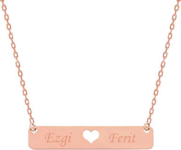 Gümüş Rose Kişiye Özel İsimli Çubuk Kalp Kolye SL2751 - Image 1