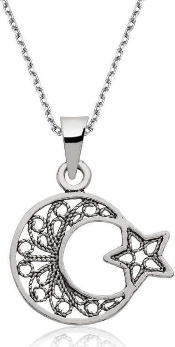 Gümüş Ay Yıldız Bayan Kolye  SL1613 - Image 1