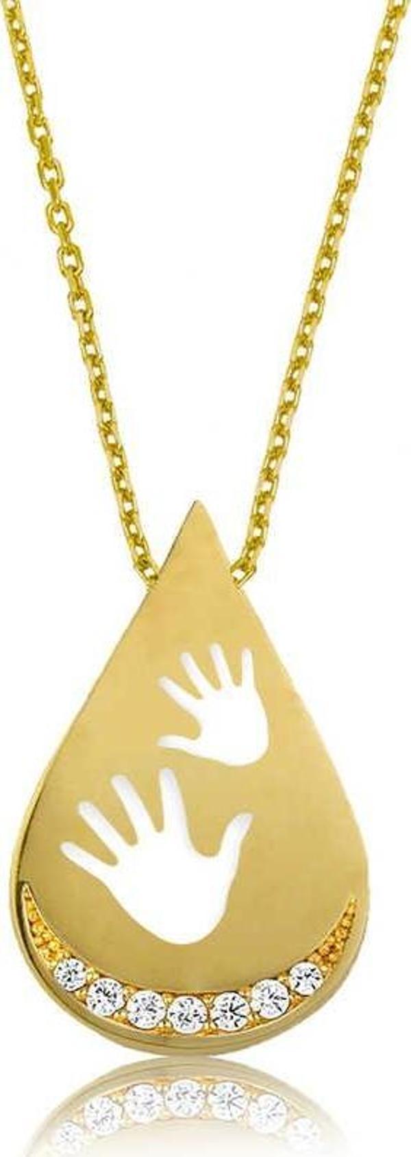 Gümüş Gold Bebek Elleri Bayan Kolye SL2864 - Image 1