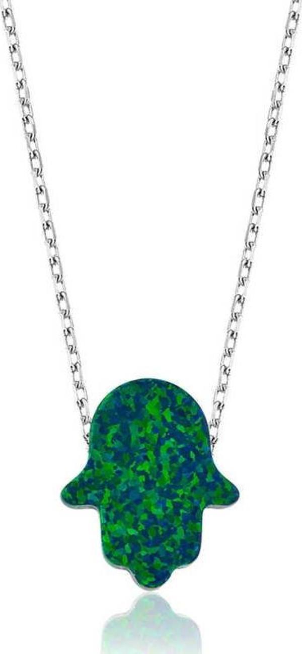 Gümüş Yeşil Opal Fatma Ana Eli Bayan Kolye SL1917 - Image 1