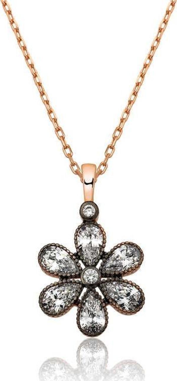 Gümüş Rose Elmas Montür Çiçek Bayan Kolye  SL2807 - Image 1