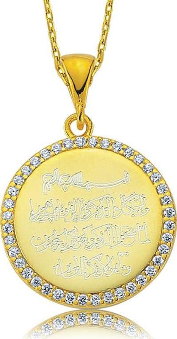 Gümüş Taşlı Nazar Duası Bayan Kolye  SL1873 - Image 1
